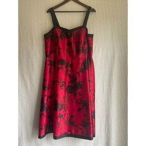 R&K Originals Woman Red Black Floral Midi Dress Plus Size 20W Smocked Back Satin